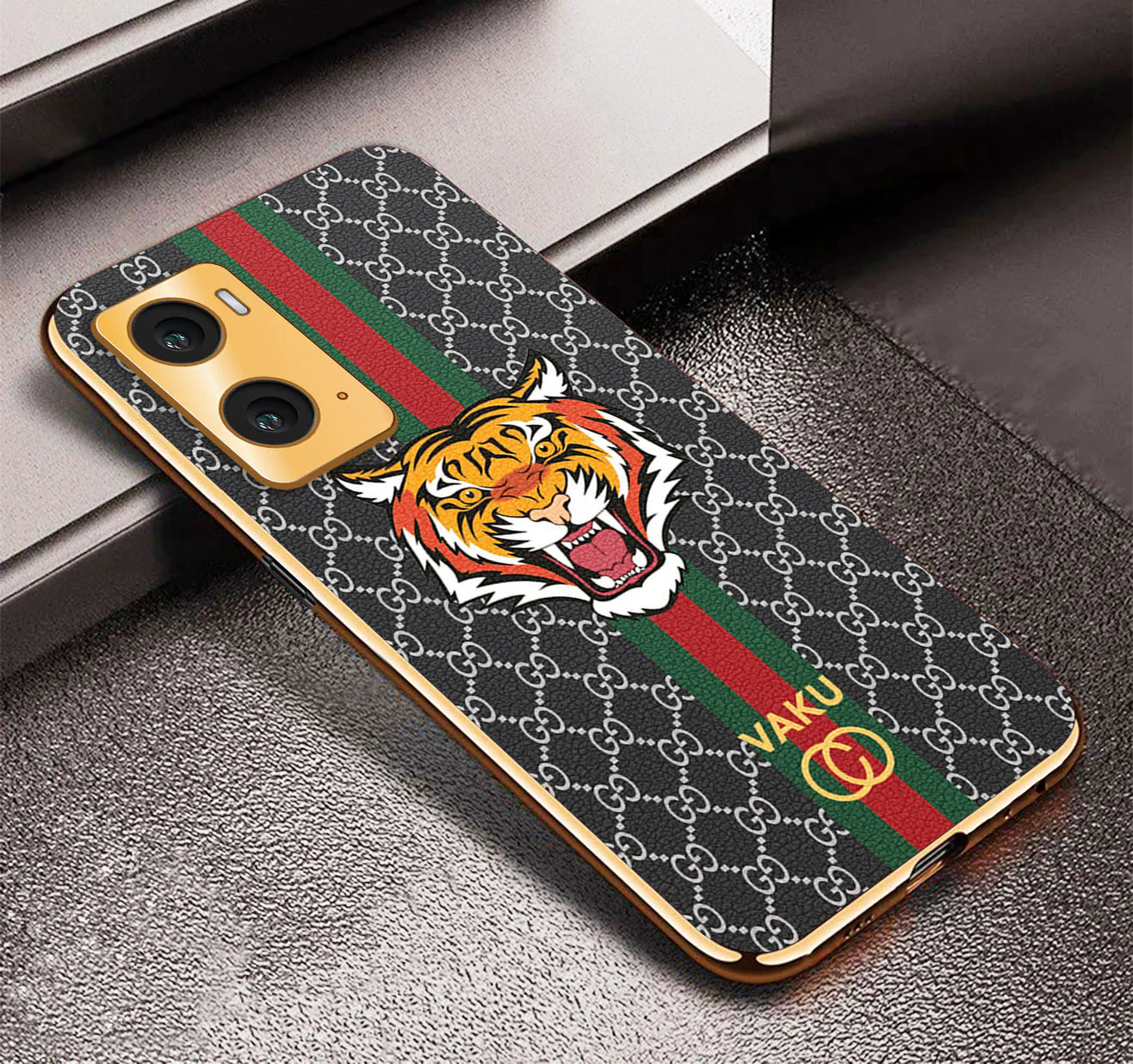 Vaku ® Oppo A76 Lynx Designer Leather Pattern Gold Electroplated Soft TPU Back Cover Case - Image 9