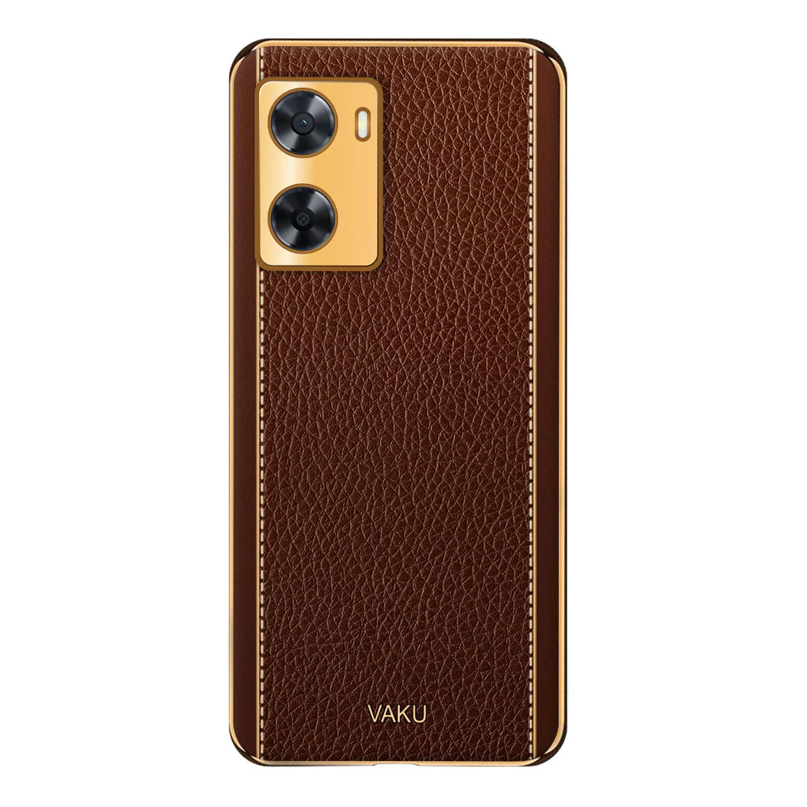 Vaku® Oppo A77 4G Luxemberg Series Leather Stitched Gold Electroplated Soft TPU Back Cover - Image 13