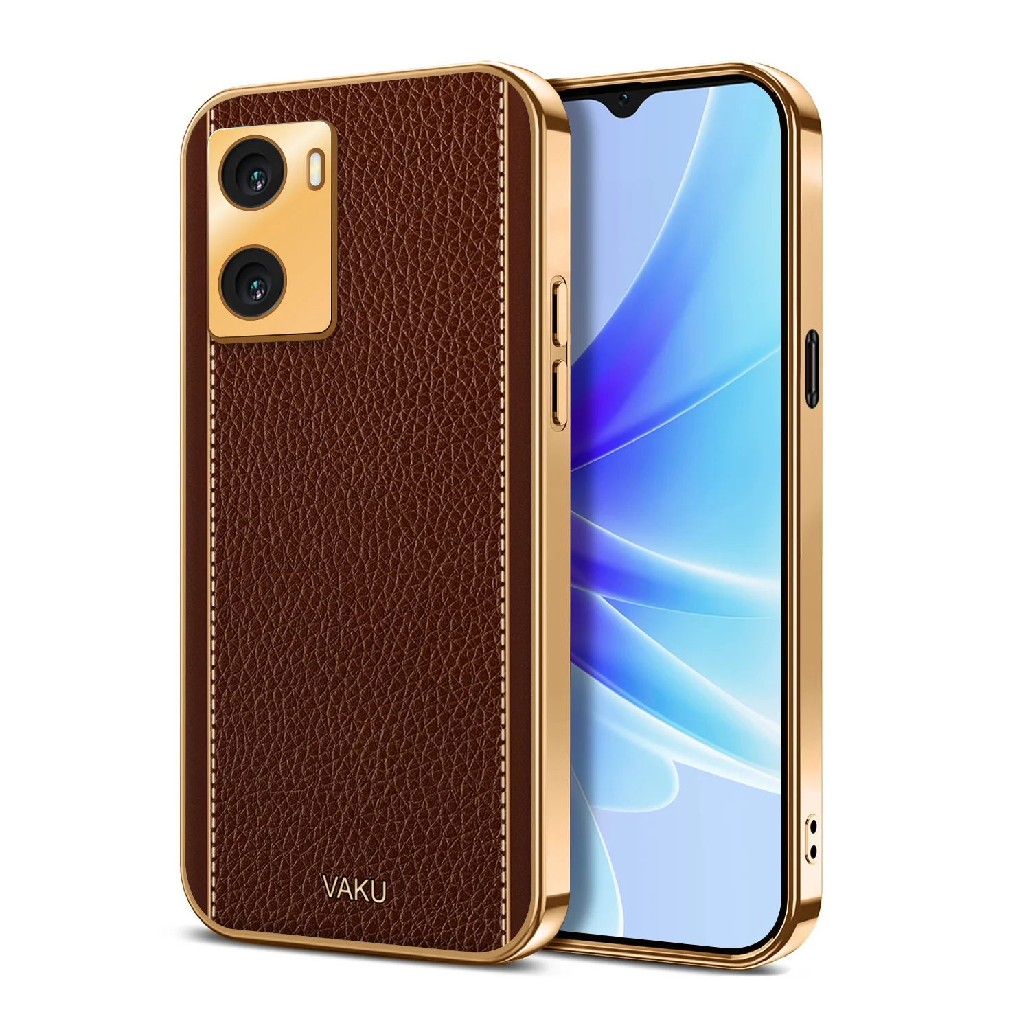 Vaku® Oppo A77 4G Luxemberg Series Leather Stitched Gold Electroplated Soft TPU Back Cover - Image 16