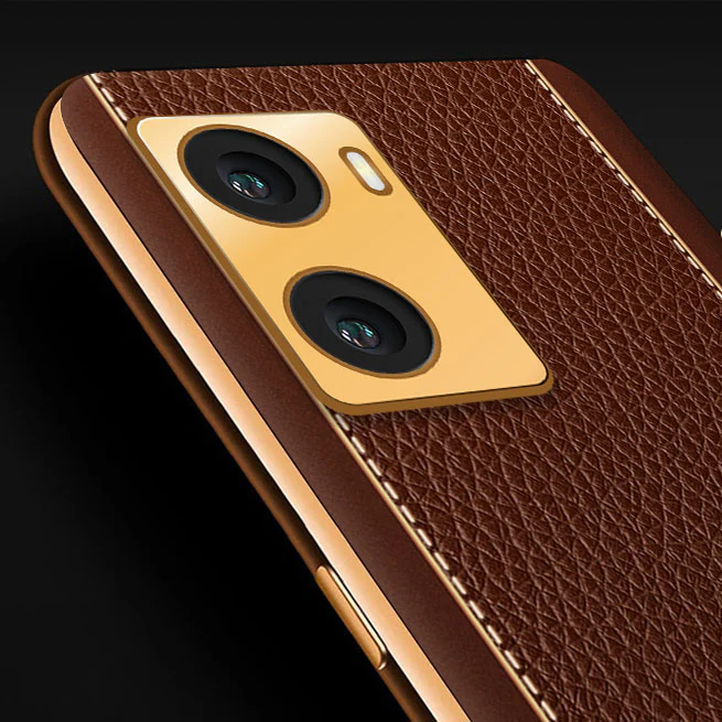 Vaku® Oppo A77 4G Luxemberg Series Leather Stitched Gold Electroplated Soft TPU Back Cover - Image 2