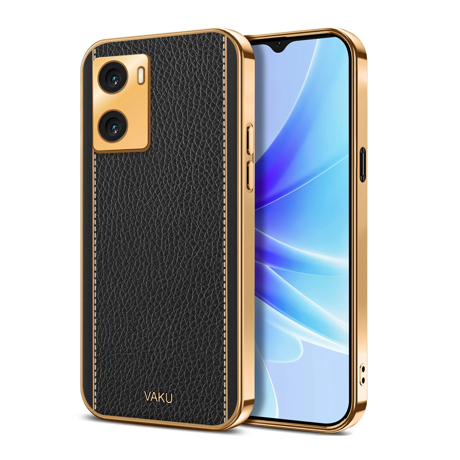 Vaku® Oppo A77 4G Luxemberg Series Leather Stitched Gold Electroplated Soft TPU Back Cover - Image 5