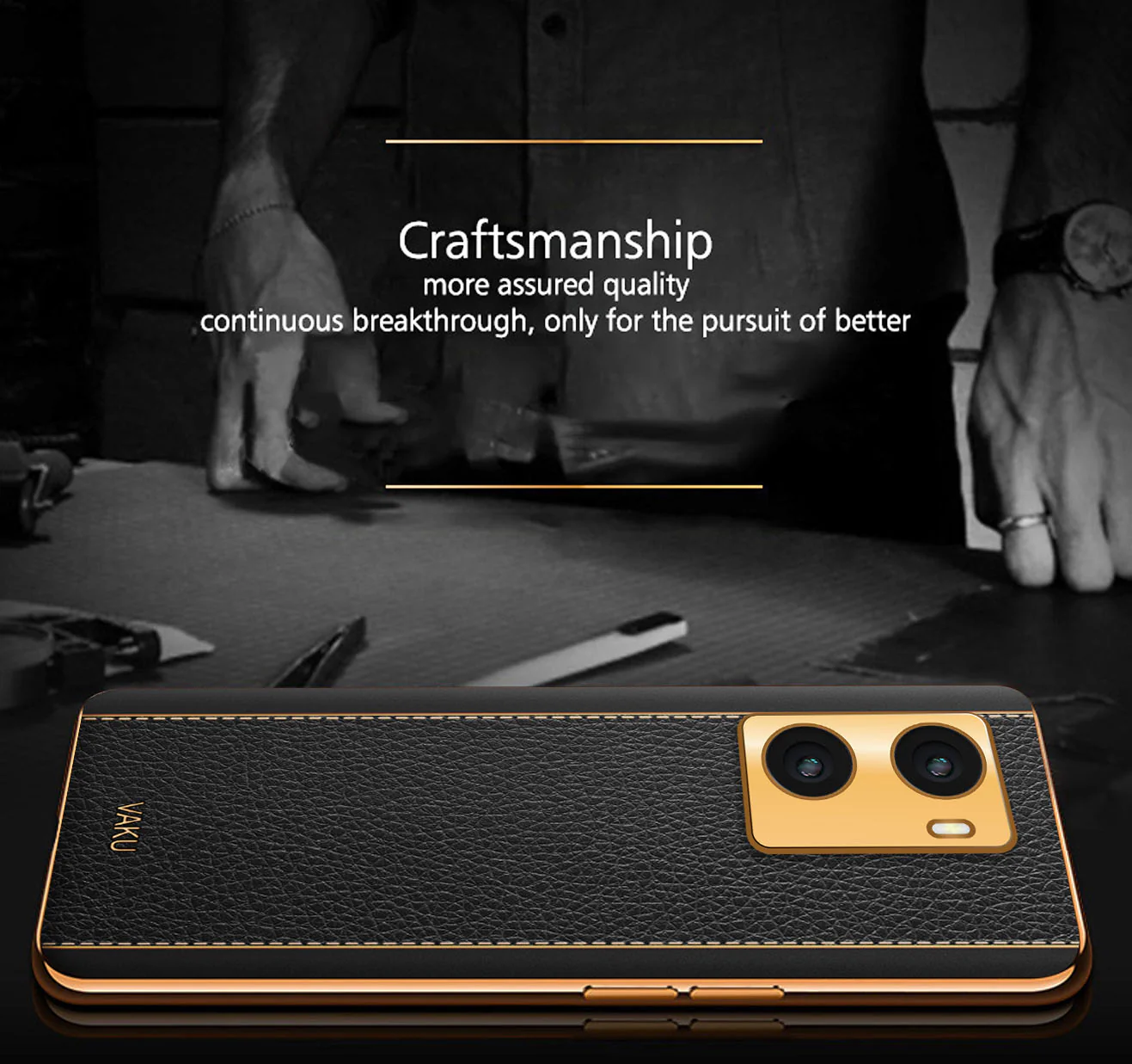 Vaku® Oppo A77 4G Luxemberg Series Leather Stitched Gold Electroplated Soft TPU Back Cover - Image 7