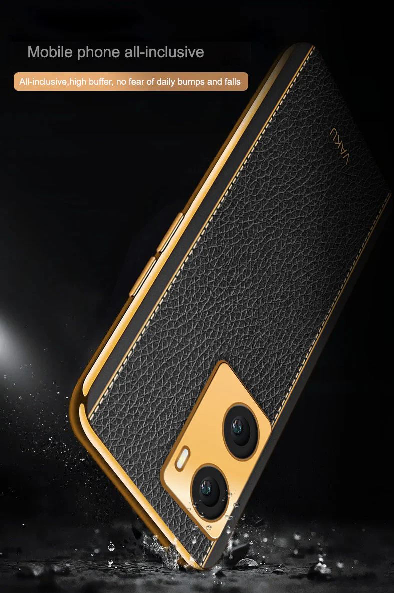 Vaku® Oppo A77 4G Luxemberg Series Leather Stitched Gold Electroplated Soft TPU Back Cover - Image 8