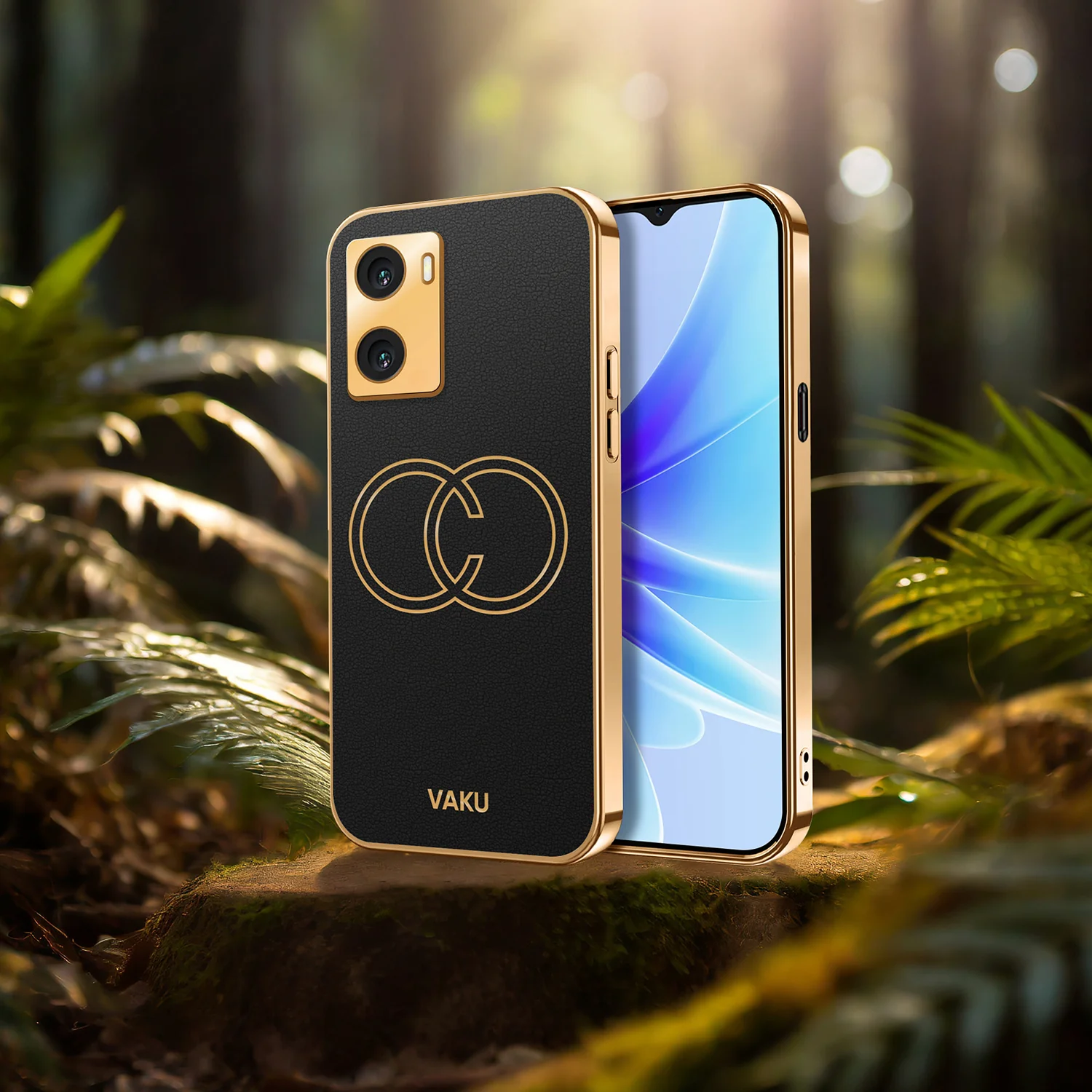 Vaku® Oppo A77 4G Skylar Series Leather Stitched Gold Electroplated Soft TPU Back Cover - Image 11