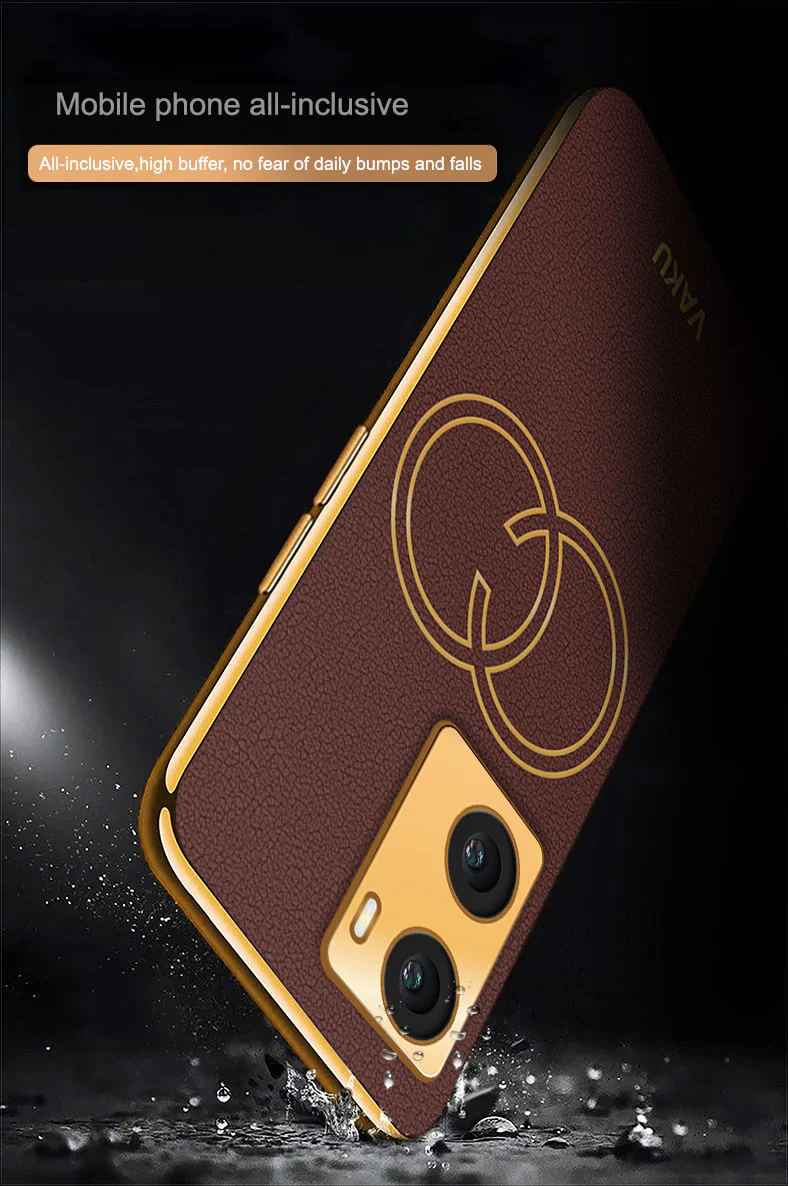 Vaku® Oppo A77 4G Skylar Series Leather Stitched Gold Electroplated Soft TPU Back Cover - Image 12