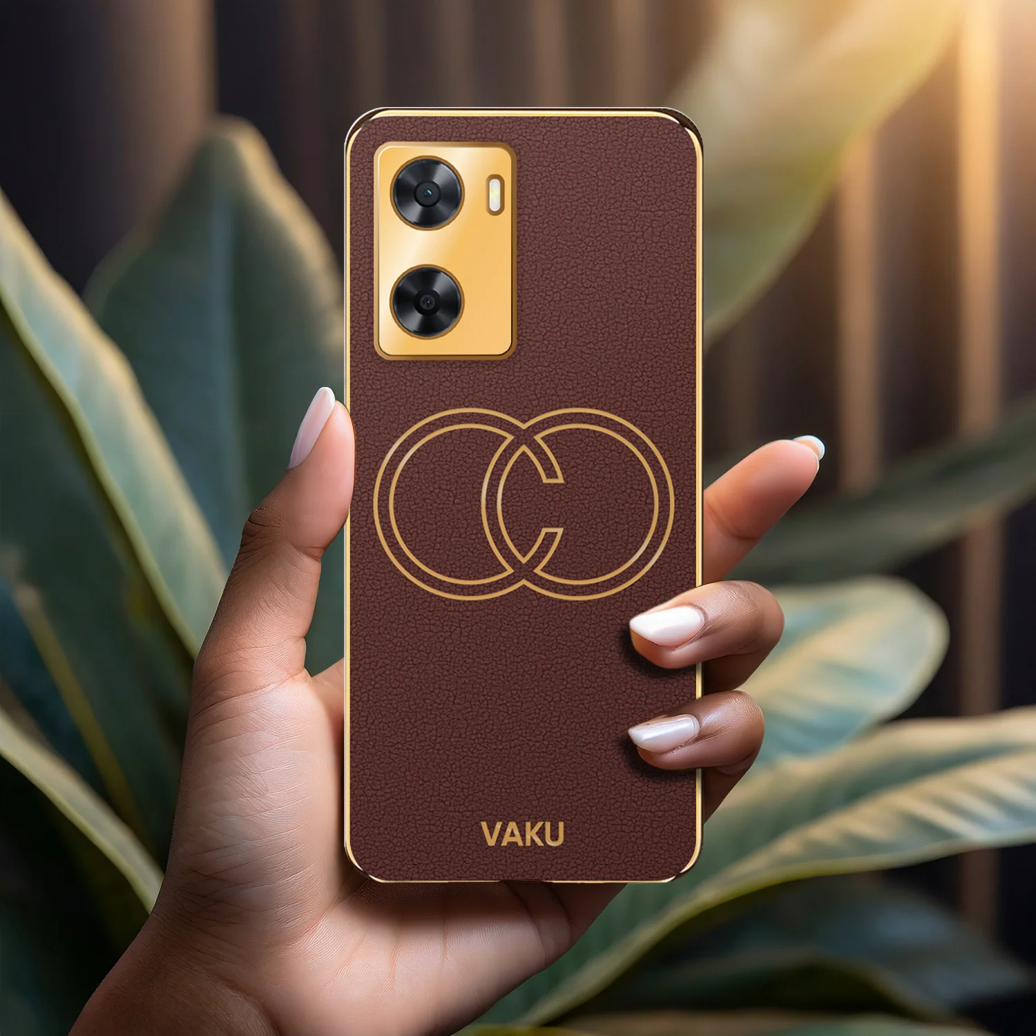 Vaku® Oppo A77 4G Skylar Series Leather Stitched Gold Electroplated Soft TPU Back Cover - Image 14