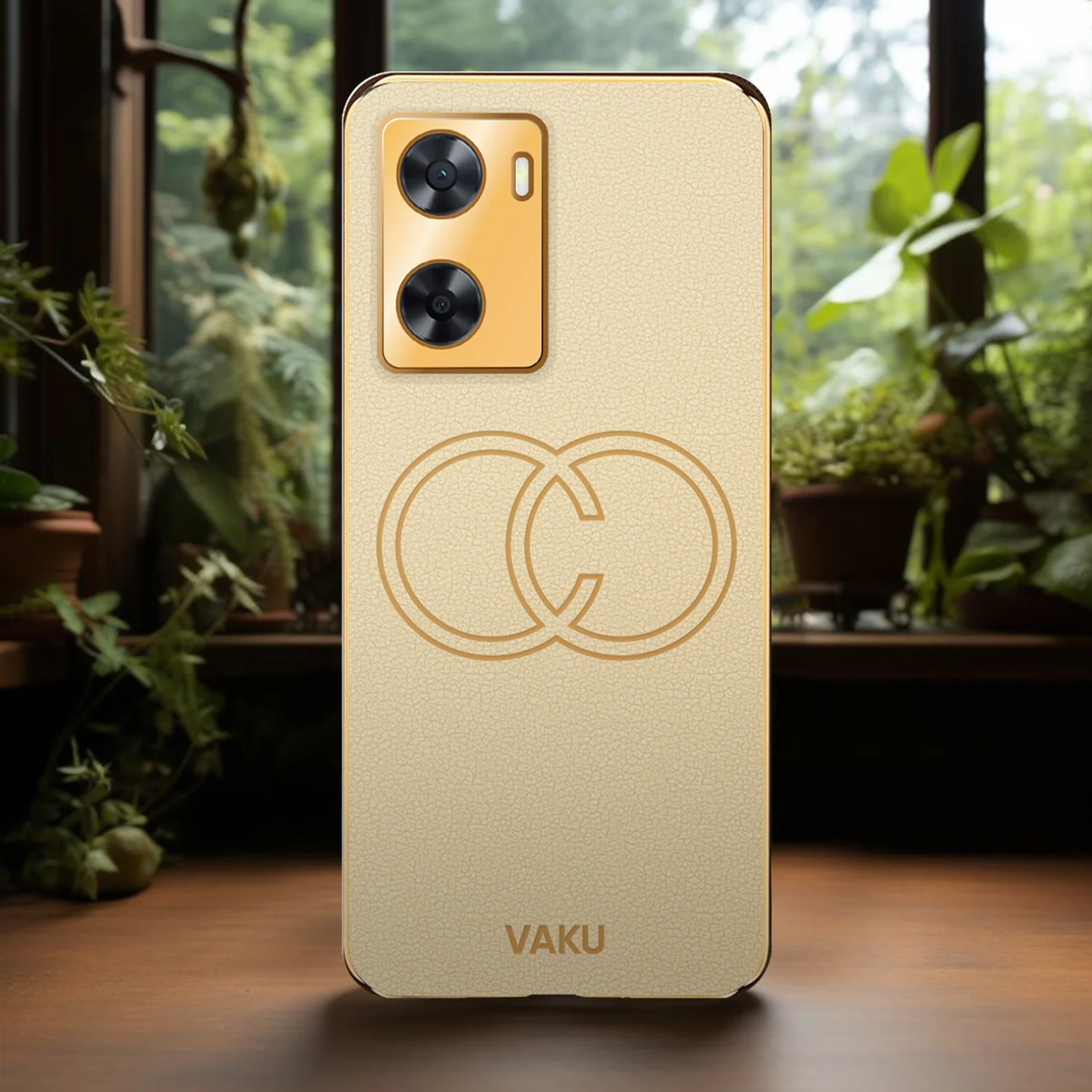 Vaku® Oppo A77 4G Skylar Series Leather Stitched Gold Electroplated Soft TPU Back Cover - Image 16
