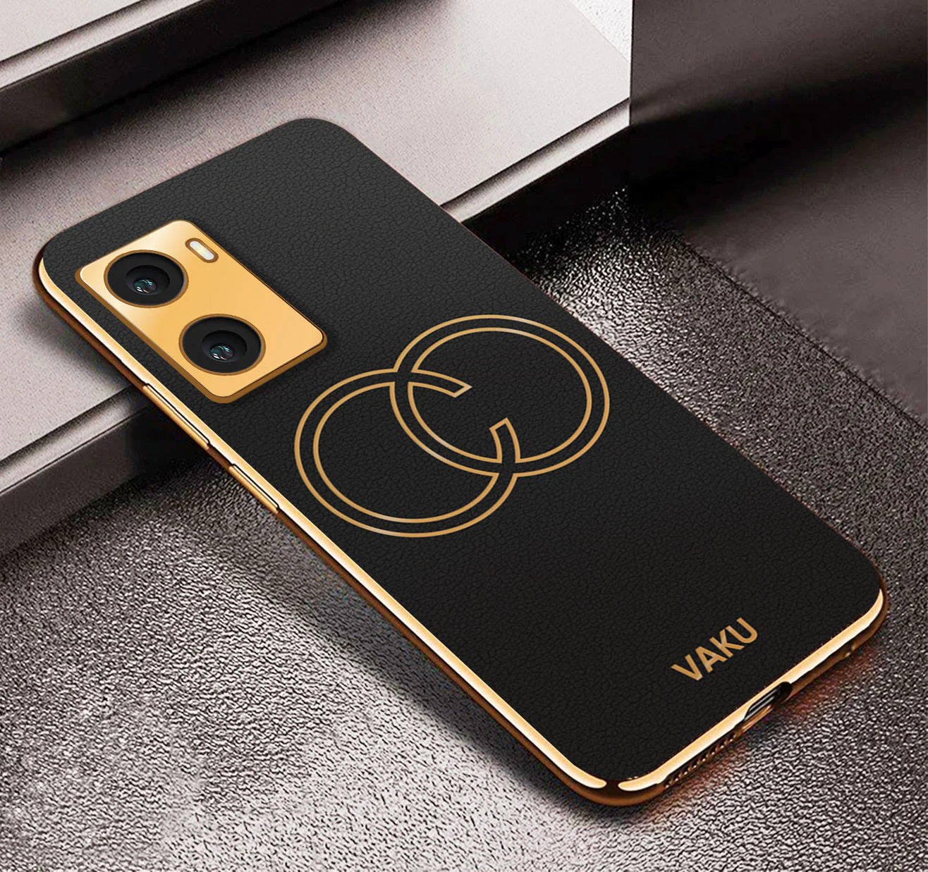 Vaku® Oppo A77 4G Skylar Series Leather Stitched Gold Electroplated Soft TPU Back Cover - Image 17