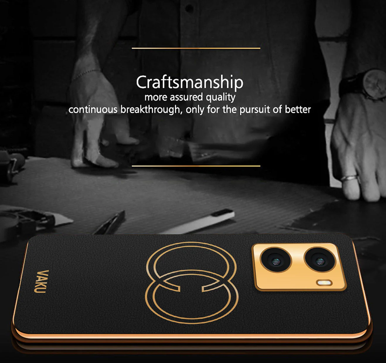 Vaku® Oppo A77 4G Skylar Series Leather Stitched Gold Electroplated Soft TPU Back Cover - Image 5