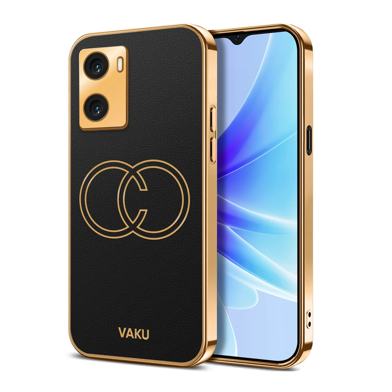 Vaku® Oppo A77 4G Skylar Series Leather Stitched Gold Electroplated Soft TPU Back Cover - Image 6