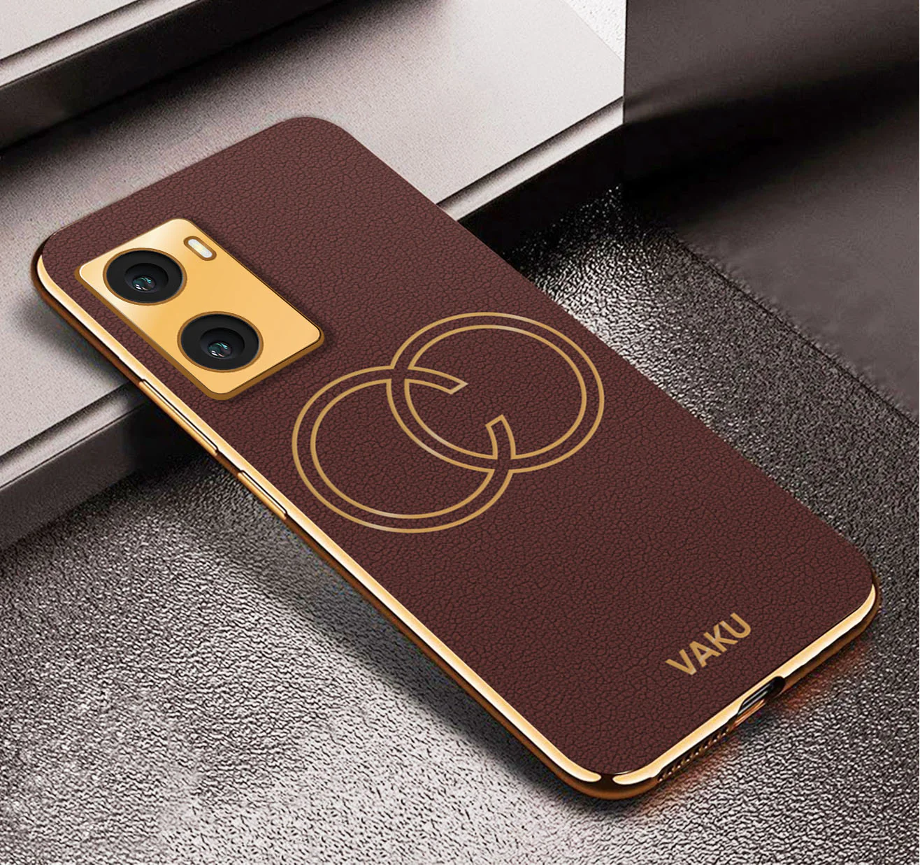 Vaku® Oppo A77 4G Skylar Series Leather Stitched Gold Electroplated Soft TPU Back Cover - Image 7