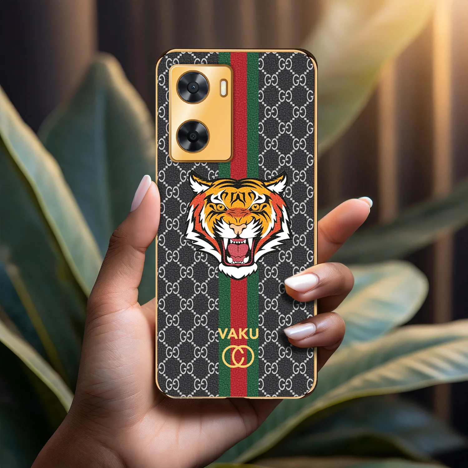 Vaku ® Oppo A77S Lynx Designer Leather Pattern Gold Electroplated Soft TPU Back Cover Case - Image 11