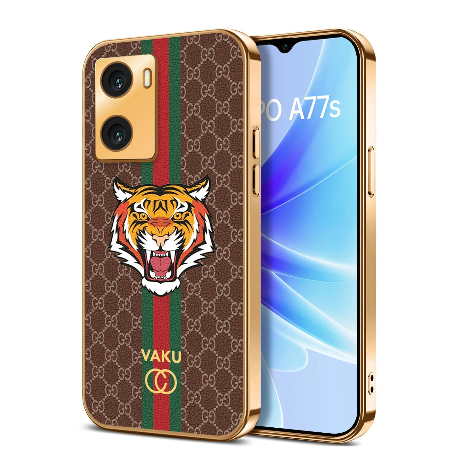 Vaku ® Oppo A77S Lynx Designer Leather Pattern Gold Electroplated Soft TPU Back Cover Case - Image 14