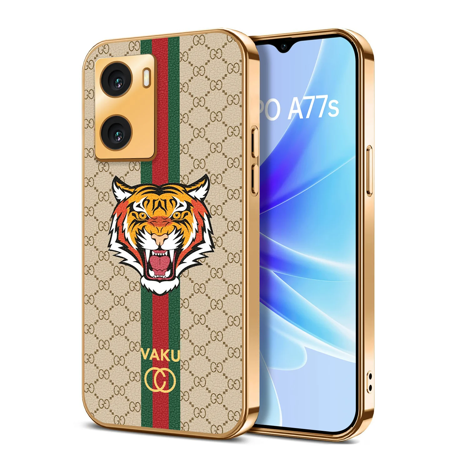 Vaku ® Oppo A77S Lynx Designer Leather Pattern Gold Electroplated Soft TPU Back Cover Case - Image 18