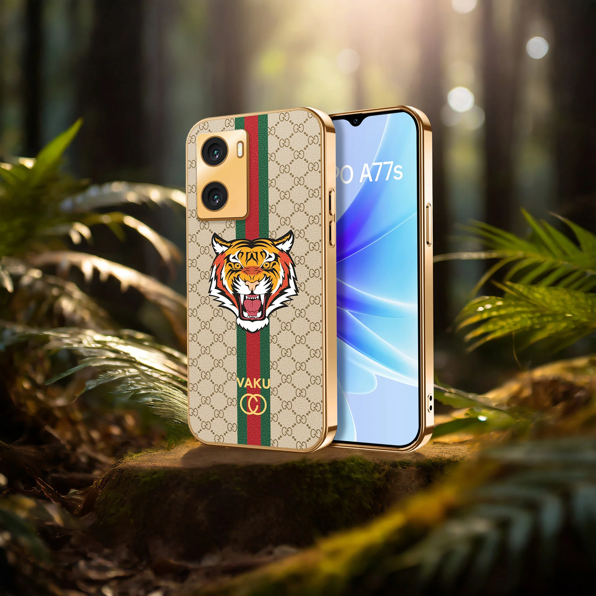 Vaku ® Oppo A77S Lynx Designer Leather Pattern Gold Electroplated Soft TPU Back Cover Case - Image 19