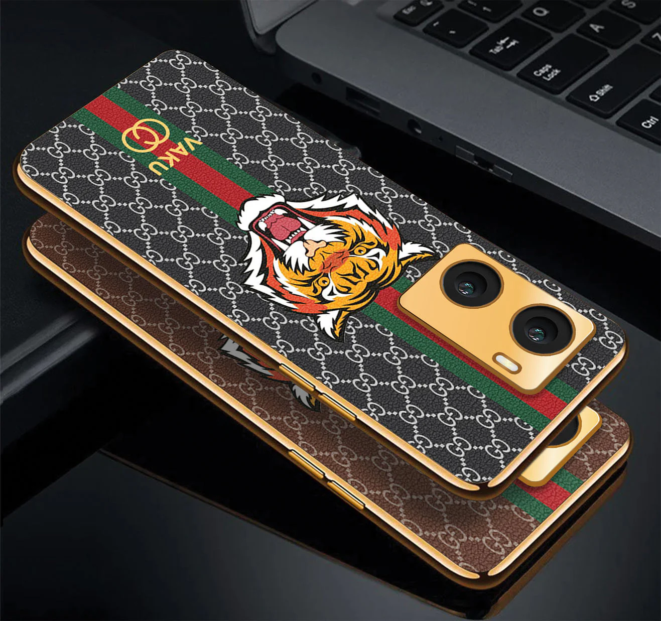 Vaku ® Oppo A77S Lynx Designer Leather Pattern Gold Electroplated Soft TPU Back Cover Case - Image 3