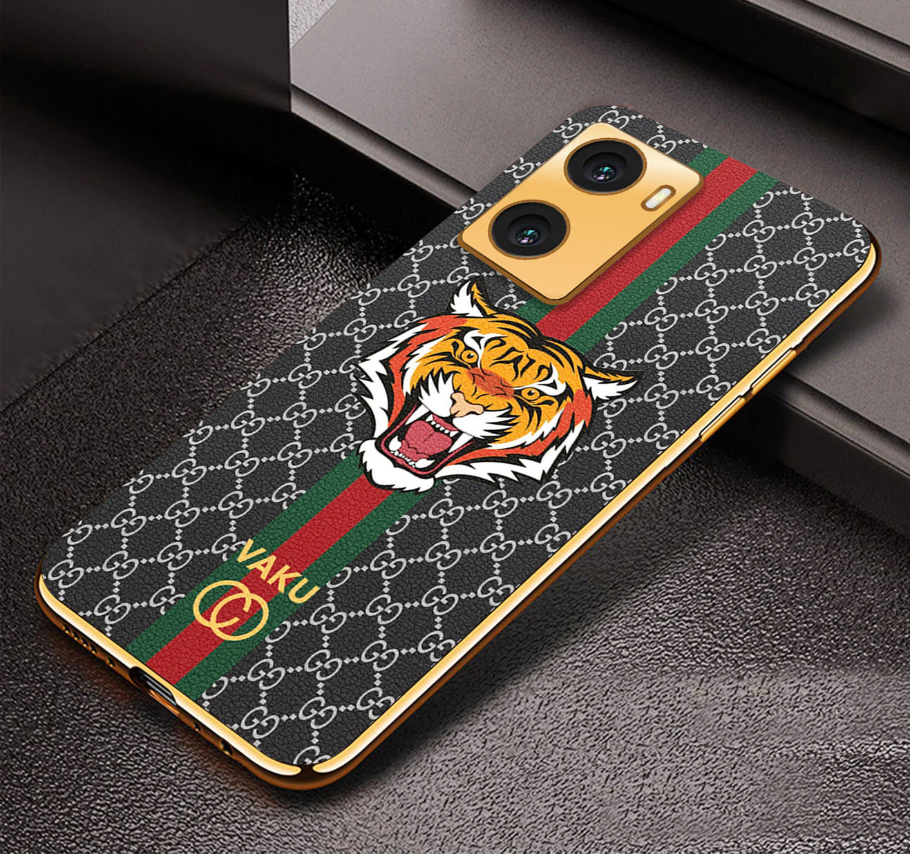 Vaku ® Oppo A77S Lynx Designer Leather Pattern Gold Electroplated Soft TPU Back Cover Case - Image 7
