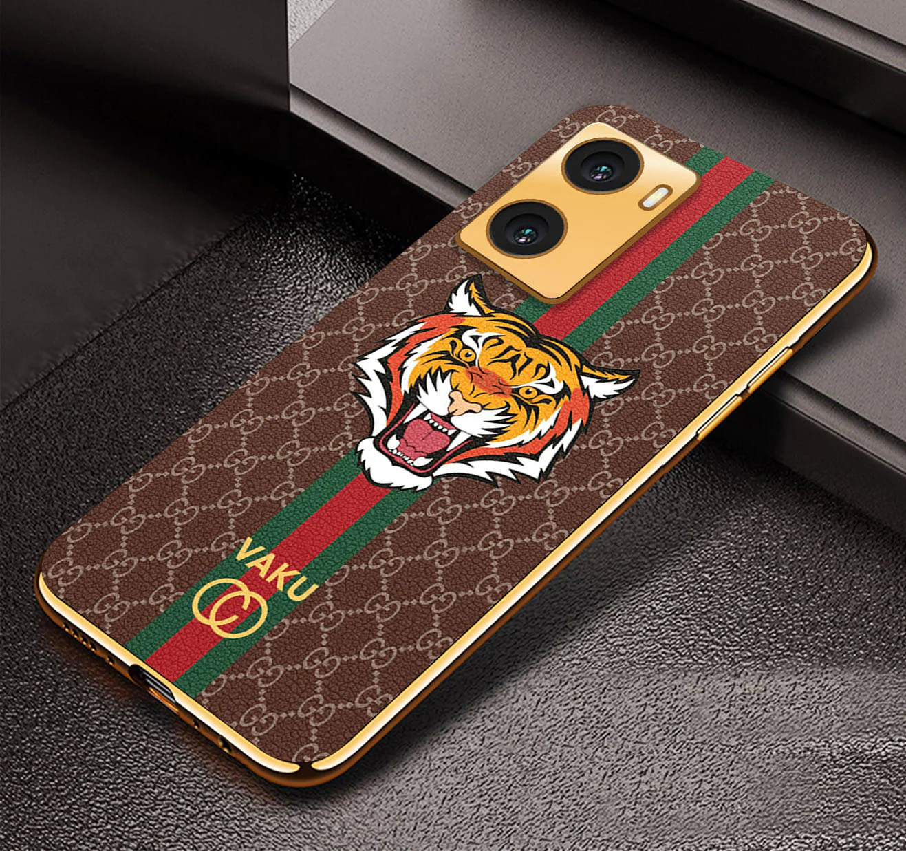 Vaku ® Oppo A77S Lynx Designer Leather Pattern Gold Electroplated Soft TPU Back Cover Case - Image 8