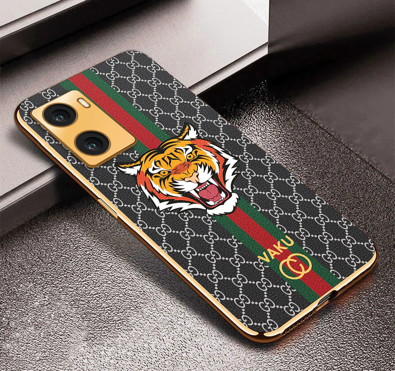 Vaku ® Oppo A77S Lynx Designer Leather Pattern Gold Electroplated Soft TPU Back Cover Case - Image 9