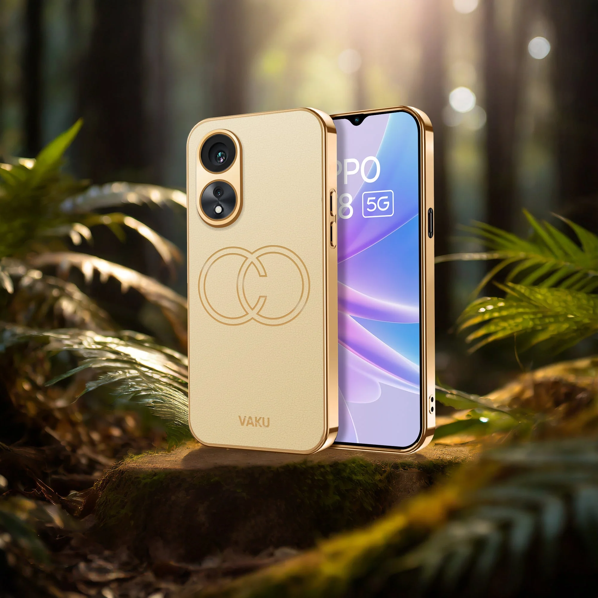 Vaku® Oppo A78 5G Skylar Leather Pattern Gold Electroplated Soft TPU Back Cover - Image 10