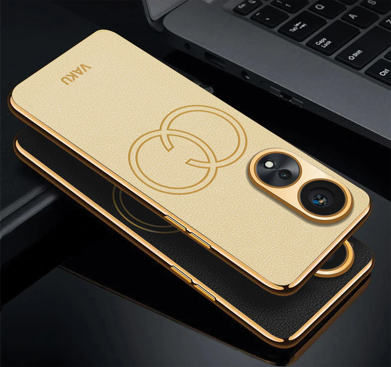 Vaku® Oppo A78 5G Skylar Leather Pattern Gold Electroplated Soft TPU Back Cover - Image 17