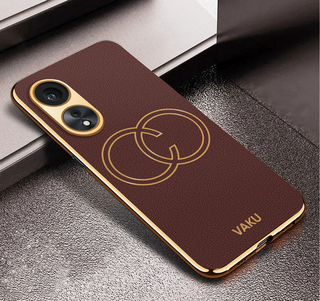 Vaku® Oppo A78 5G Skylar Leather Pattern Gold Electroplated Soft TPU Back Cover - Image 2