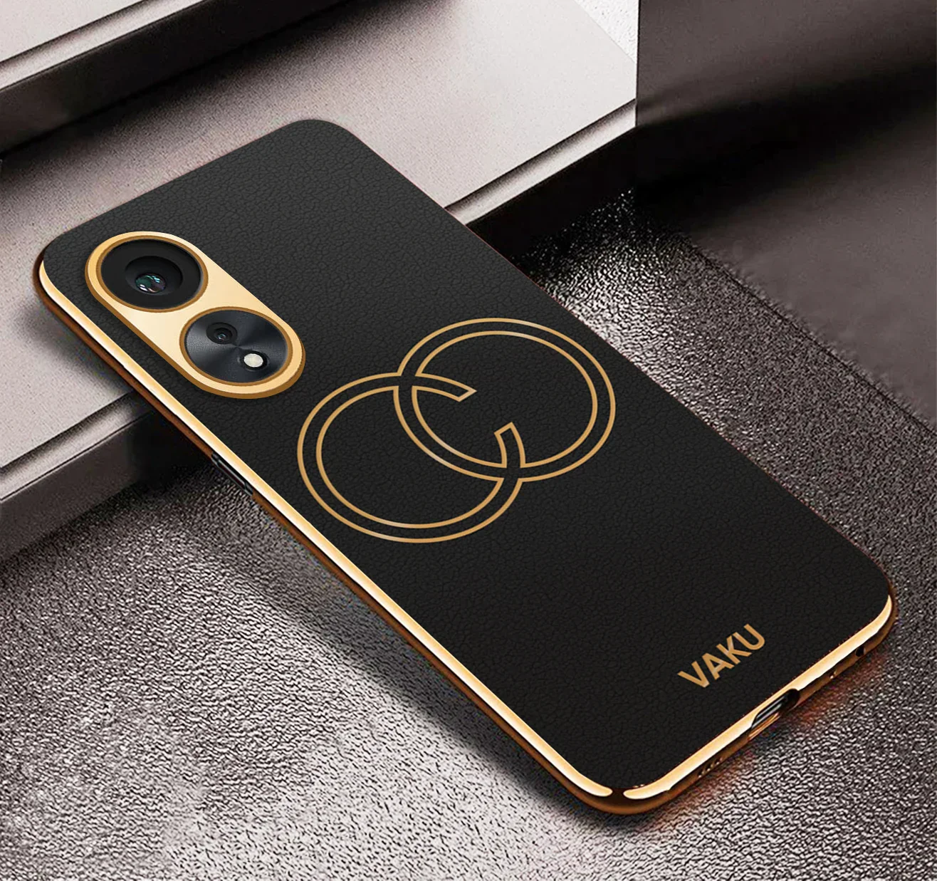 Vaku® Oppo A78 5G Skylar Leather Pattern Gold Electroplated Soft TPU Back Cover - Image 4