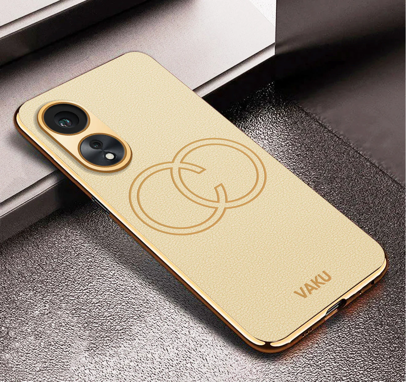 Vaku® Oppo A78 5G Skylar Leather Pattern Gold Electroplated Soft TPU Back Cover - Image 5