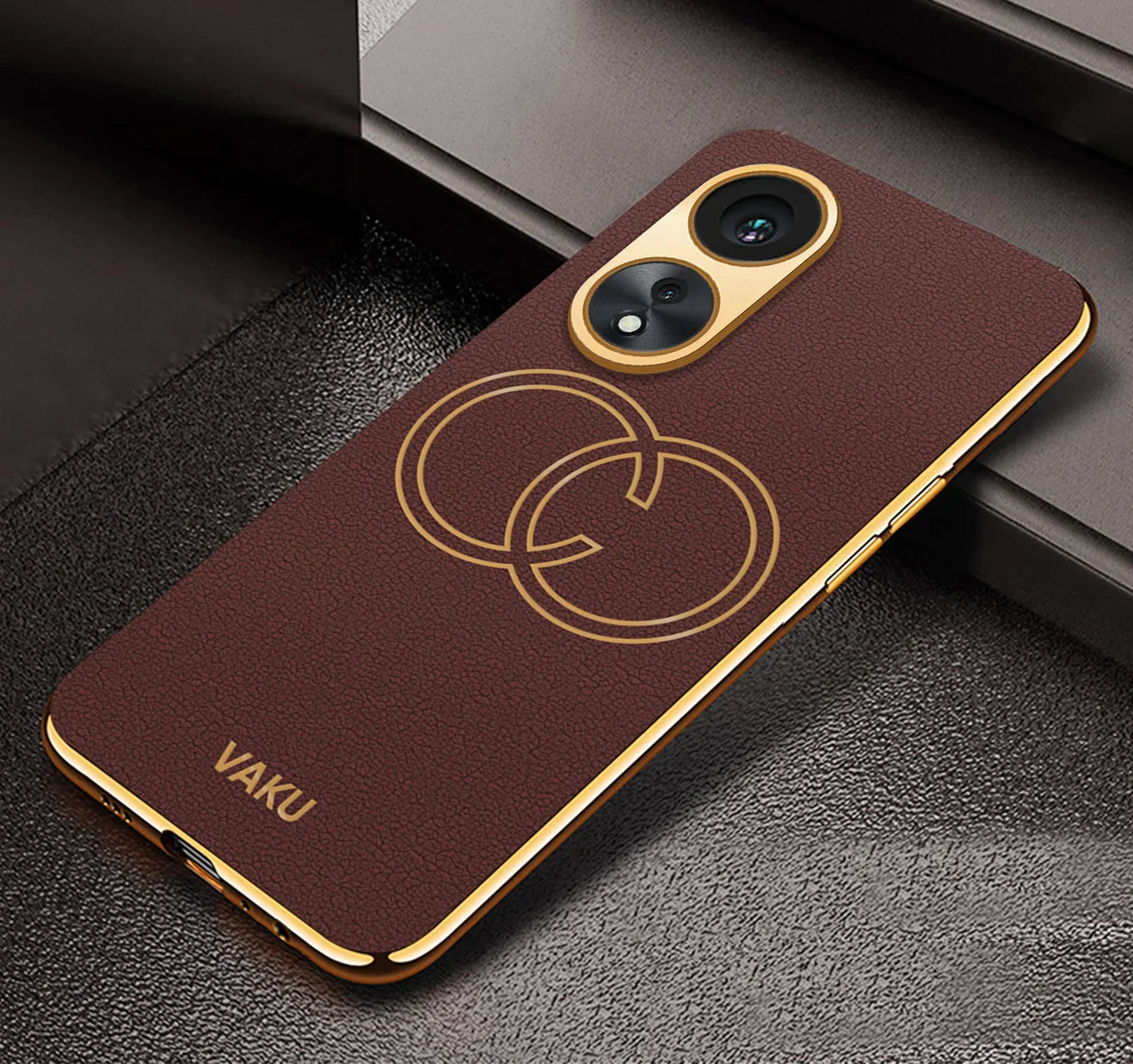 Vaku® Oppo A78 5G Skylar Leather Pattern Gold Electroplated Soft TPU Back Cover - Image 7