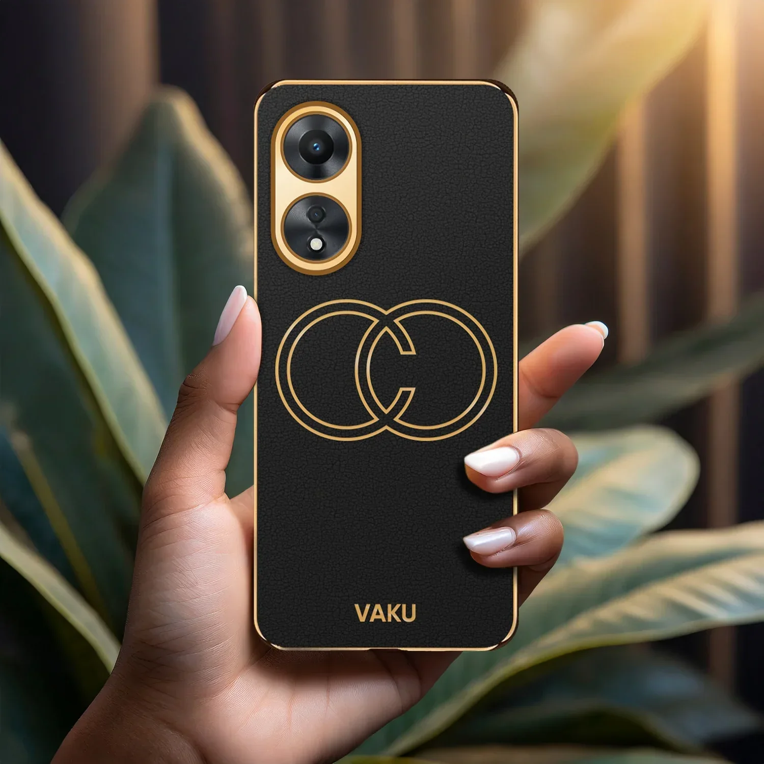 Vaku® Oppo A78 5G Skylar Leather Pattern Gold Electroplated Soft TPU Back Cover - Image 8