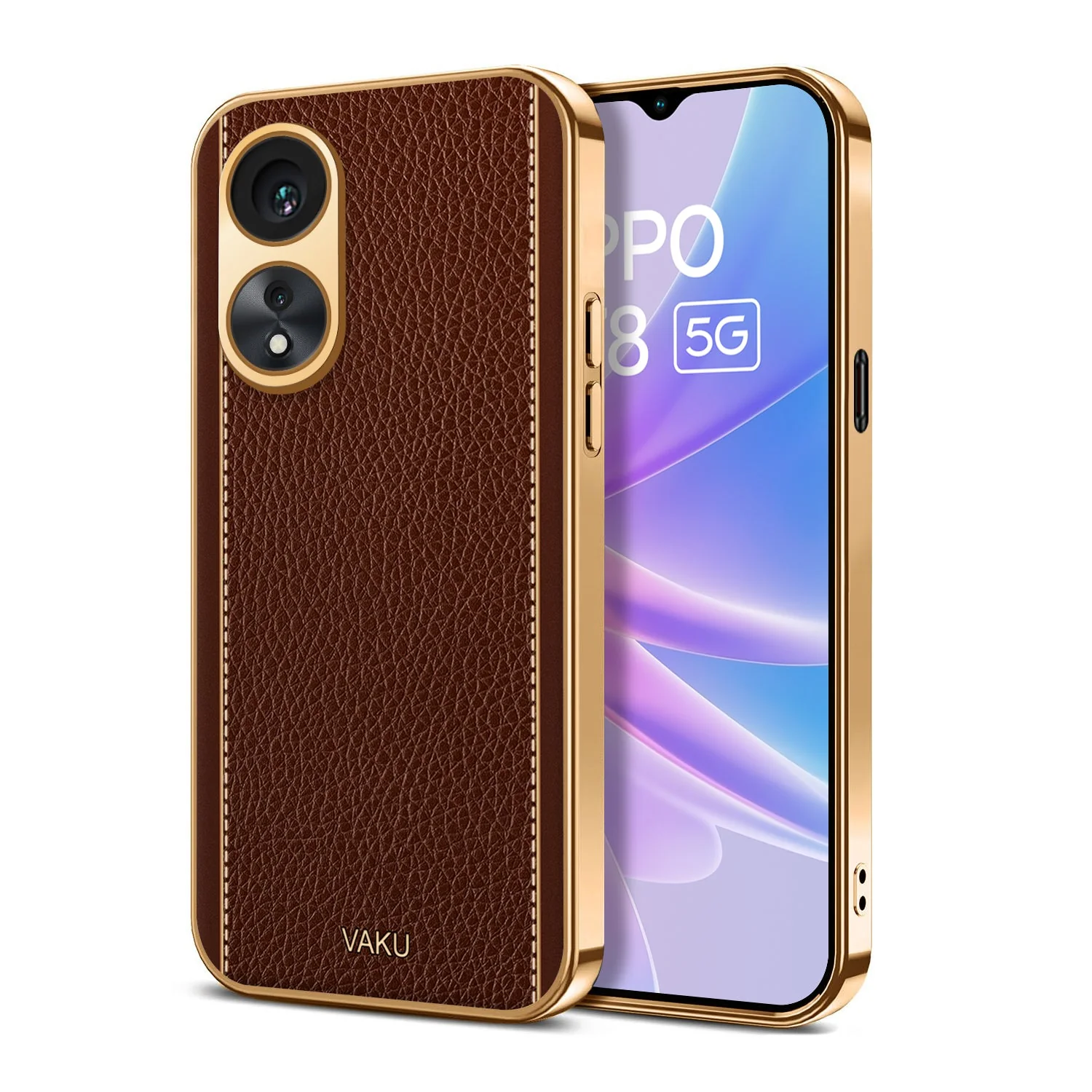 Vaku® Oppo A78 Luxemberg Series Leather Stitched Gold Electroplated Soft TPU Back Cover - Image 11