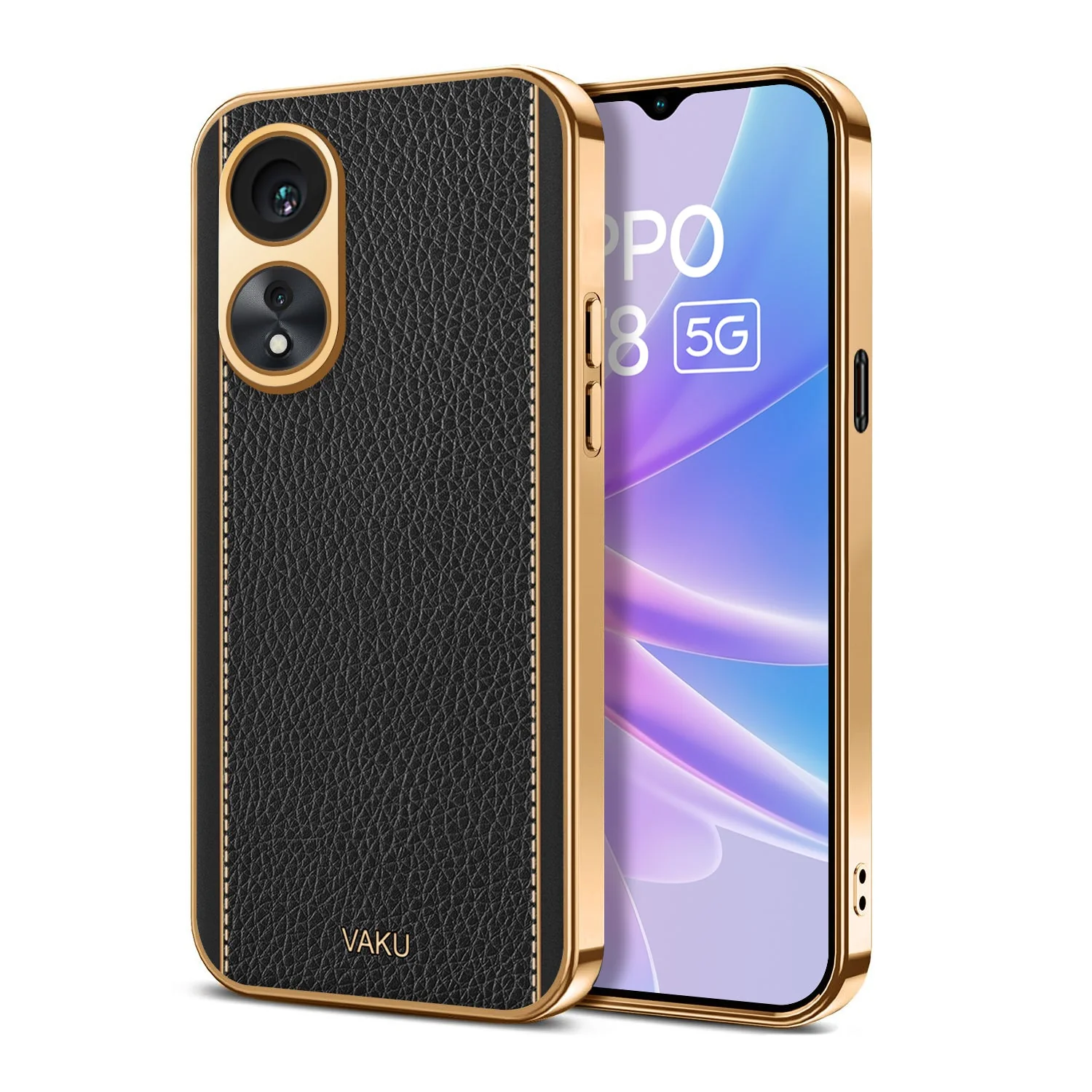 Vaku® Oppo A78 Luxemberg Series Leather Stitched Gold Electroplated Soft TPU Back Cover - Image 12