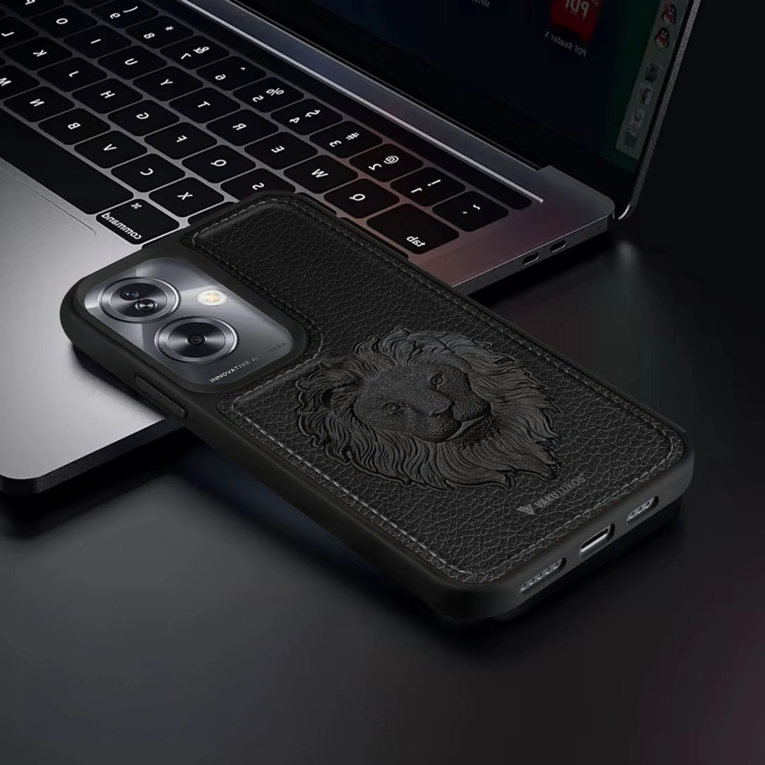 Vaku ® Oppo A79 5G Lion Embossed Luxury Designer Leather Back Cover - Image 10