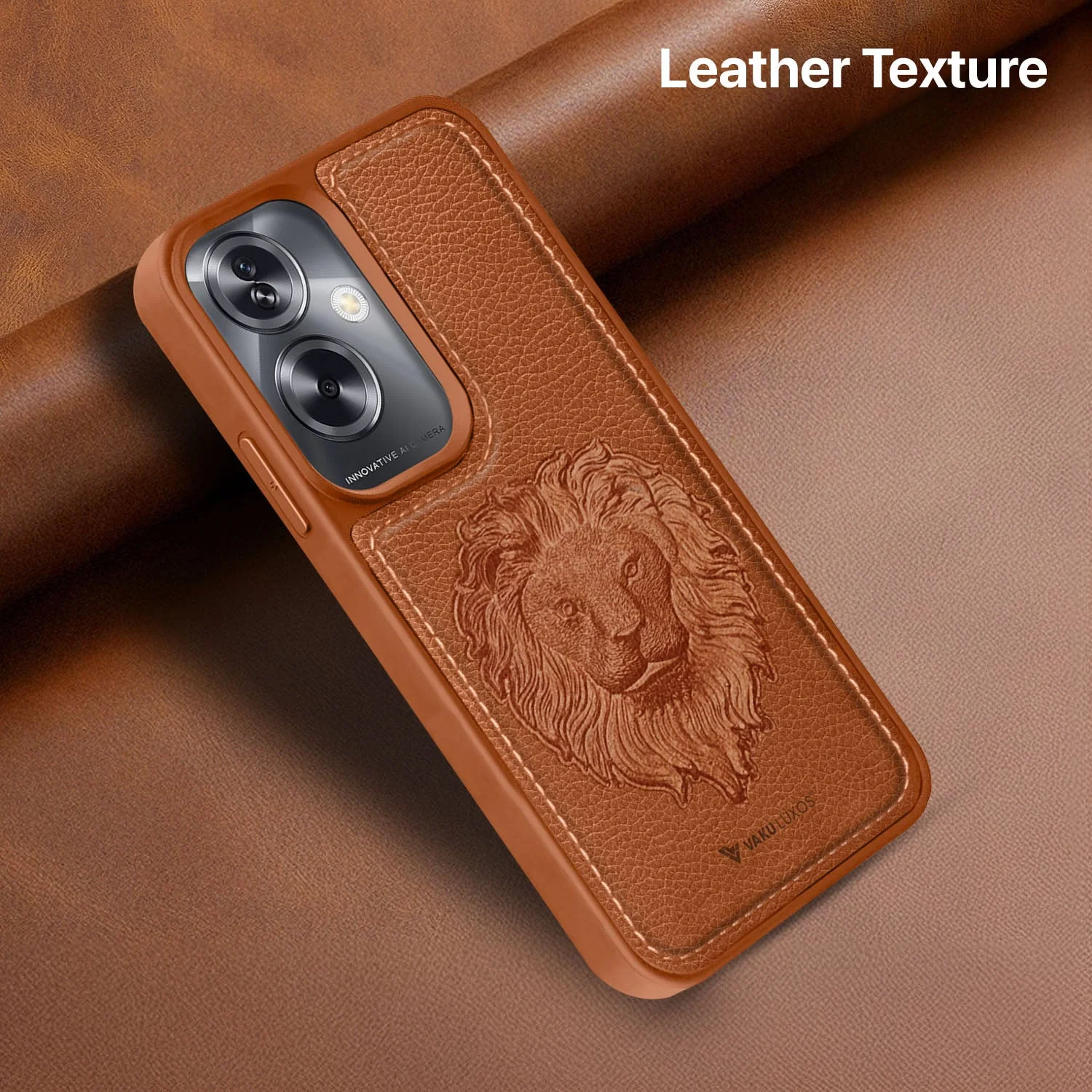 Vaku ® Oppo A79 5G Lion Embossed Luxury Designer Leather Back Cover - Image 11