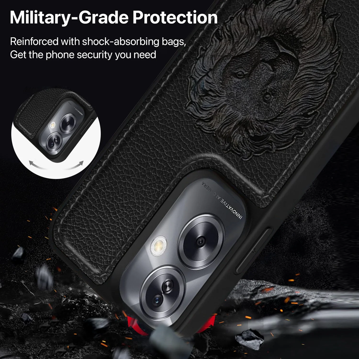 Vaku ® Oppo A79 5G Lion Embossed Luxury Designer Leather Back Cover - Image 2