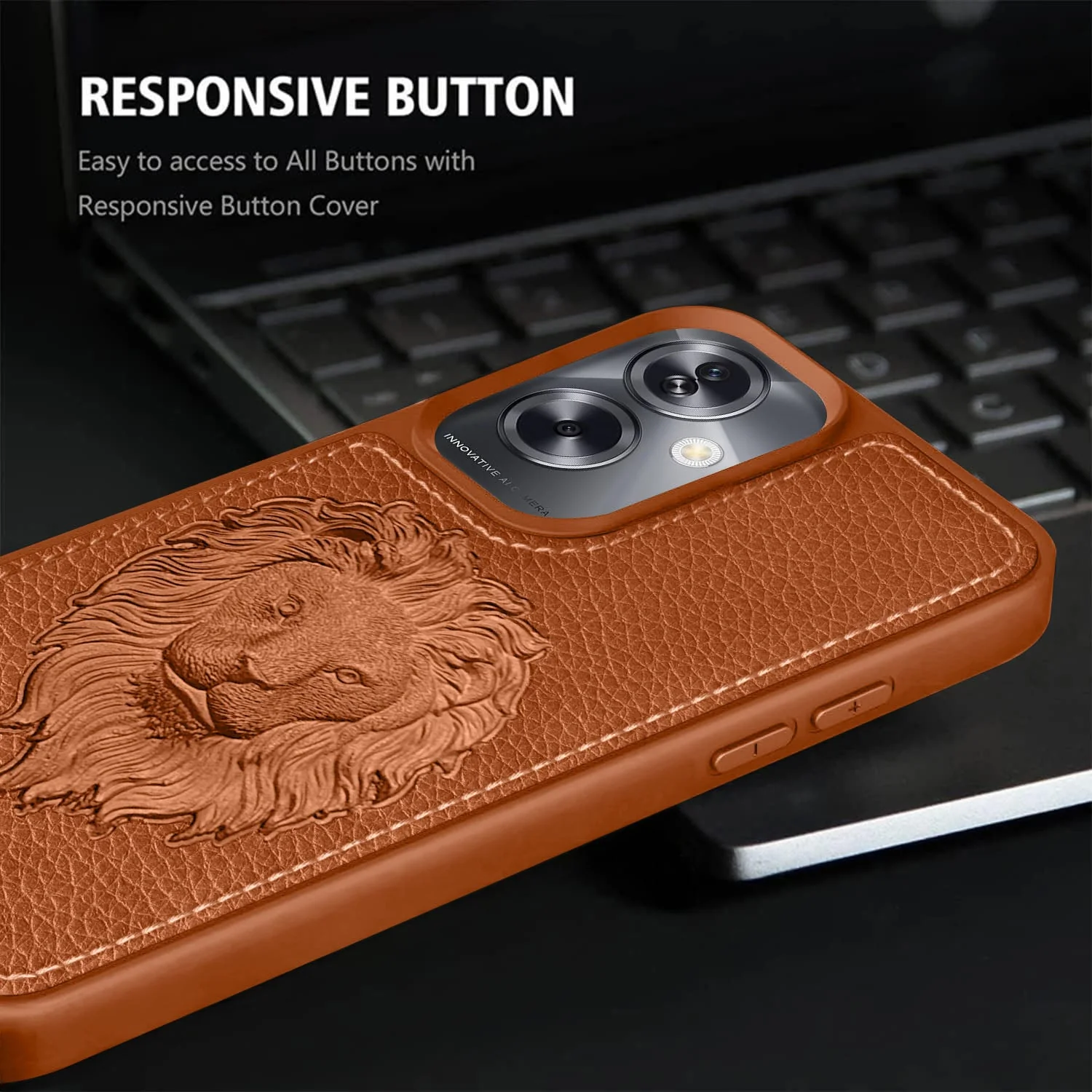 Vaku ® Oppo A79 5G Lion Embossed Luxury Designer Leather Back Cover - Image 4