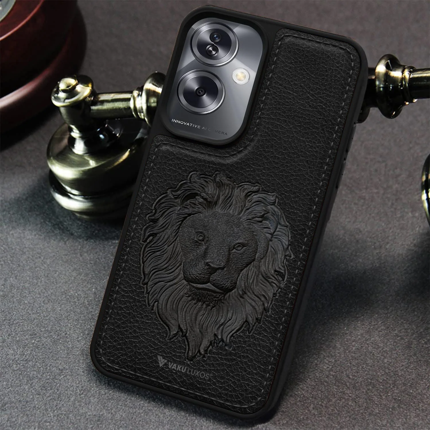 Vaku ® Oppo A79 5G Lion Embossed Luxury Designer Leather Back Cover - Image 5