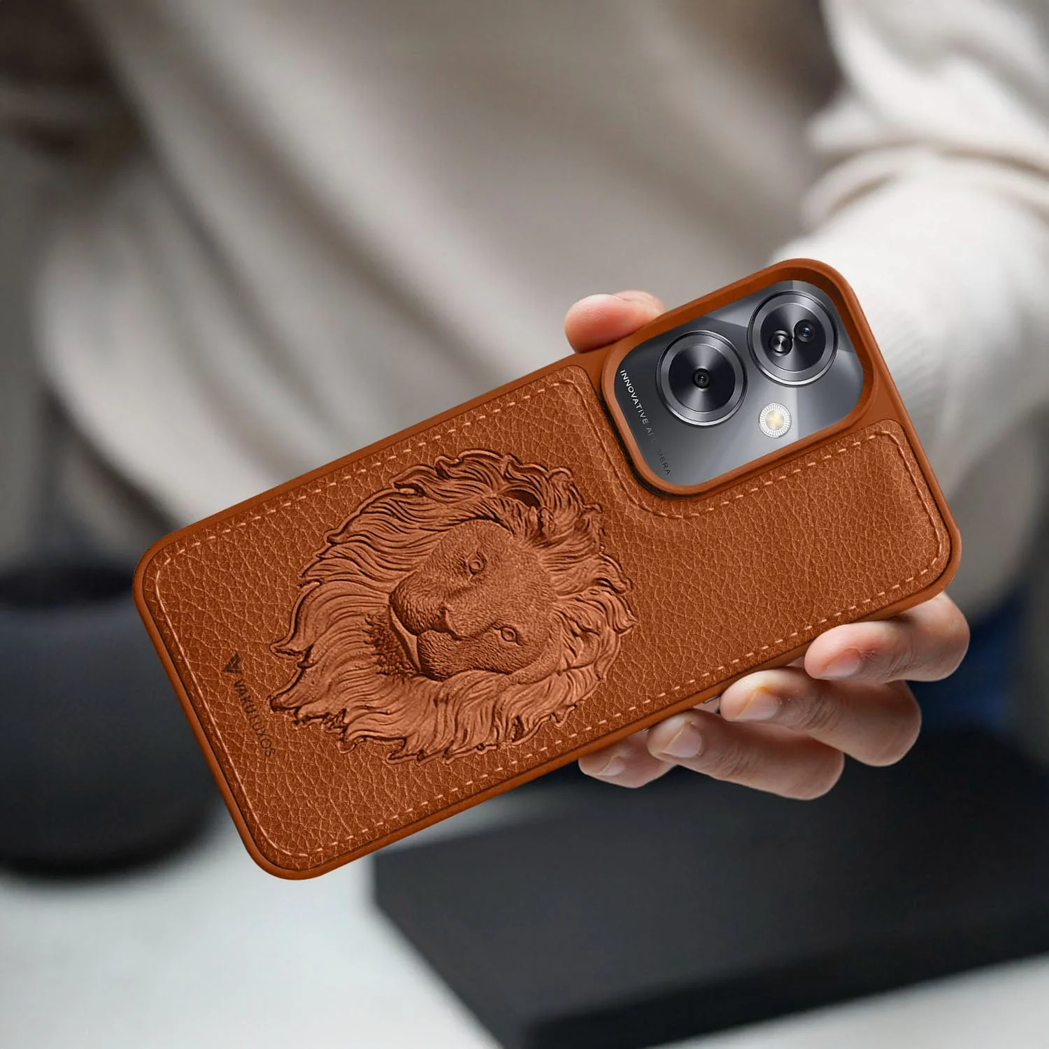 Vaku ® Oppo A79 5G Lion Embossed Luxury Designer Leather Back Cover - Image 6