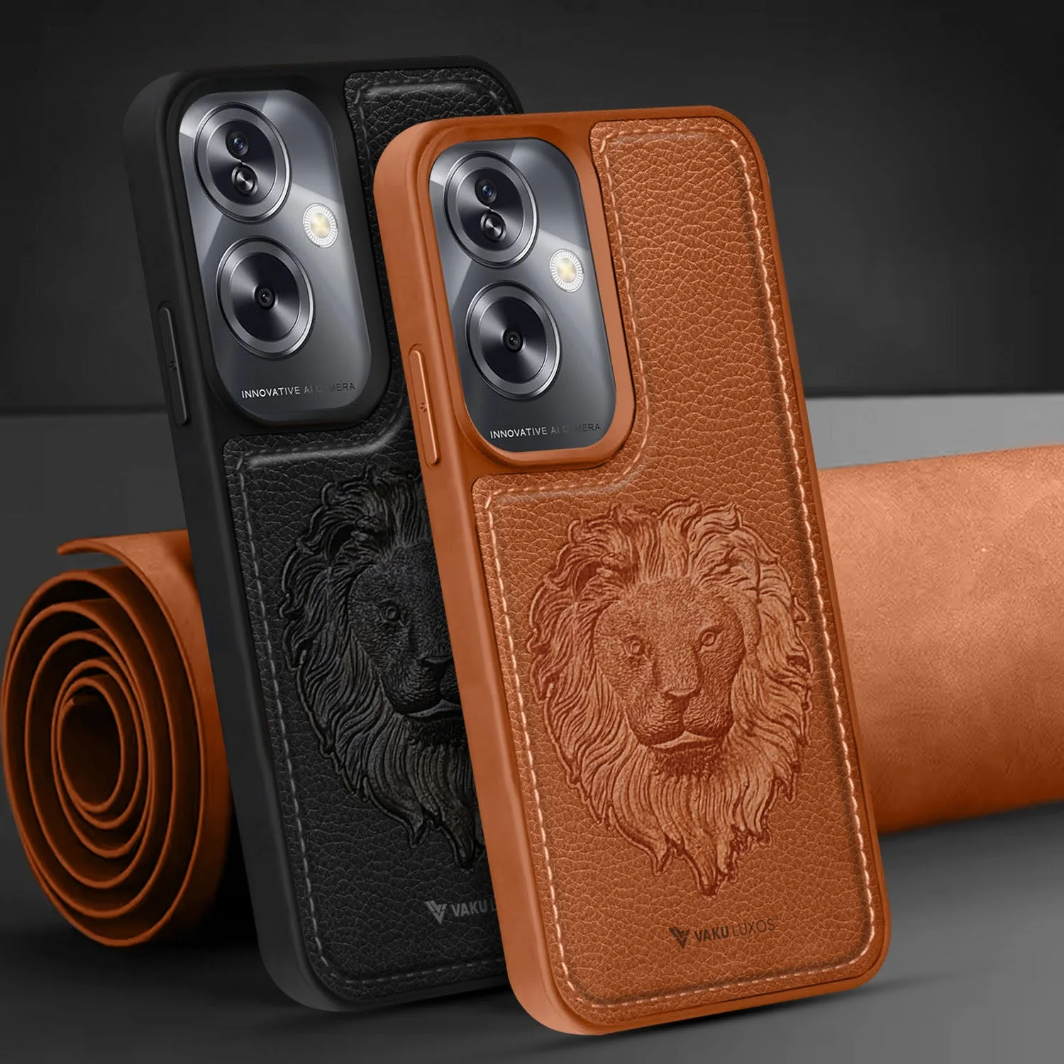 Vaku ® Oppo A79 5G Lion Embossed Luxury Designer Leather Back Cover - Image 7