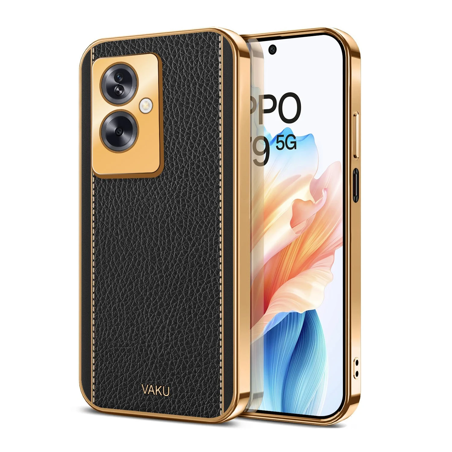 Vaku® Oppo A79 5G Luxemberg Leather Pattern Gold Electroplated Soft TPU Back Cover - Image 10