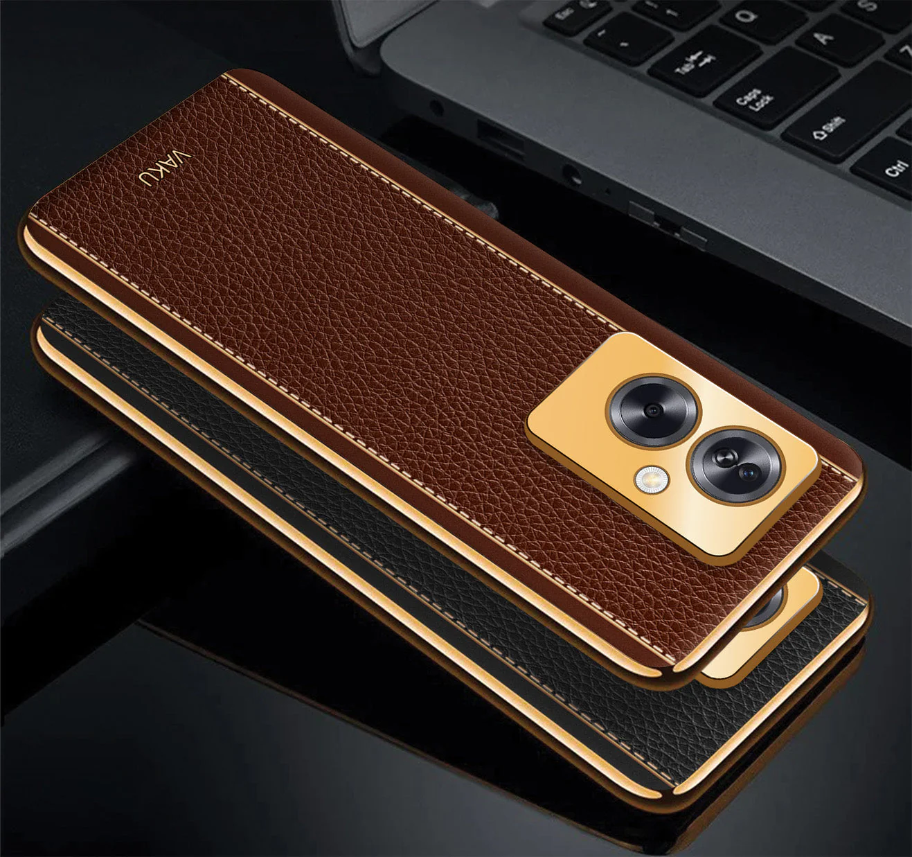 Vaku® Oppo A79 5G Luxemberg Leather Pattern Gold Electroplated Soft TPU Back Cover - Image 14