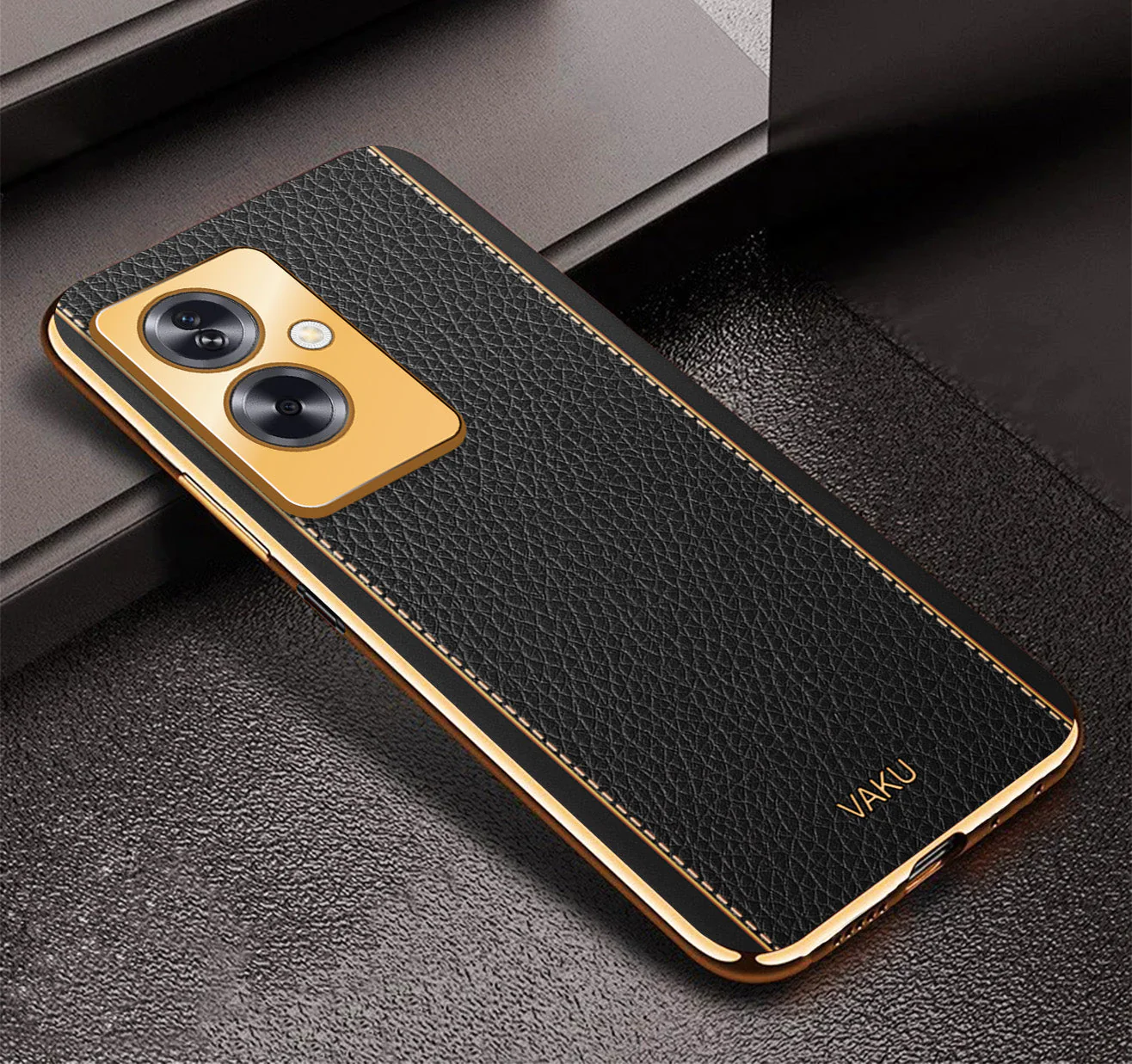 Vaku® Oppo A79 5G Luxemberg Leather Pattern Gold Electroplated Soft TPU Back Cover - Image 15