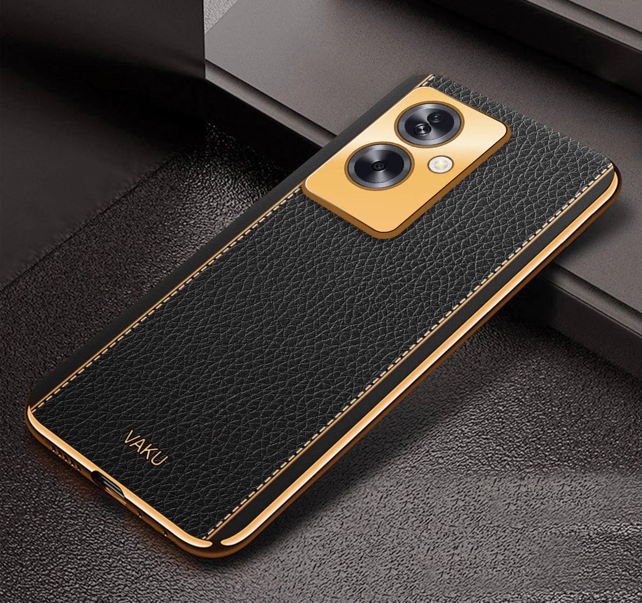 Vaku® Oppo A79 5G Luxemberg Leather Pattern Gold Electroplated Soft TPU Back Cover - Image 16