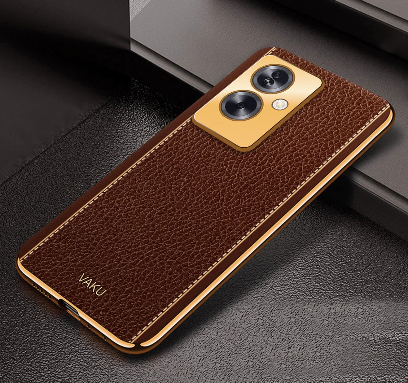 Vaku® Oppo A79 5G Luxemberg Leather Pattern Gold Electroplated Soft TPU Back Cover - Image 3