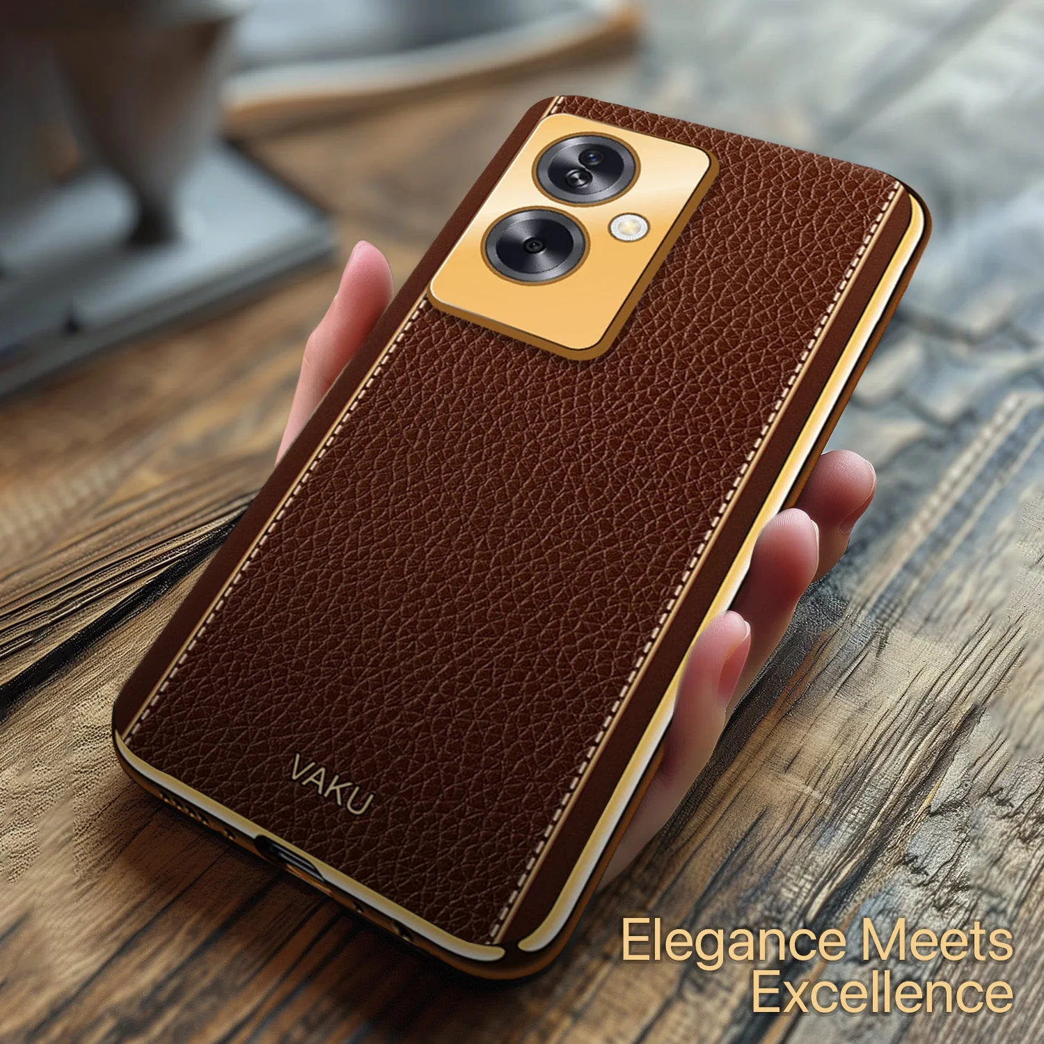 Vaku® Oppo A79 5G Luxemberg Leather Pattern Gold Electroplated Soft TPU Back Cover - Image 4