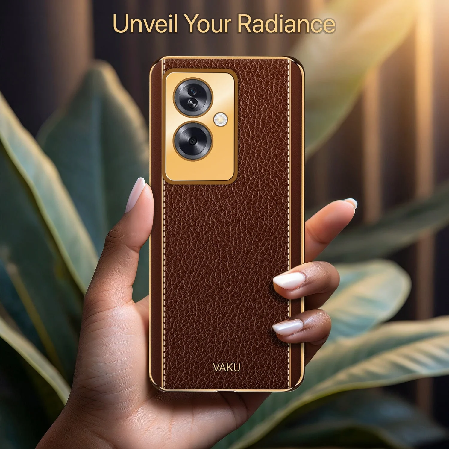 Vaku® Oppo A79 5G Luxemberg Leather Pattern Gold Electroplated Soft TPU Back Cover - Image 6