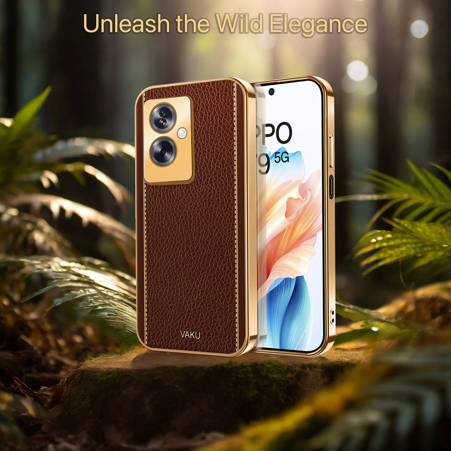 Vaku® Oppo A79 5G Luxemberg Leather Pattern Gold Electroplated Soft TPU Back Cover - Image 7