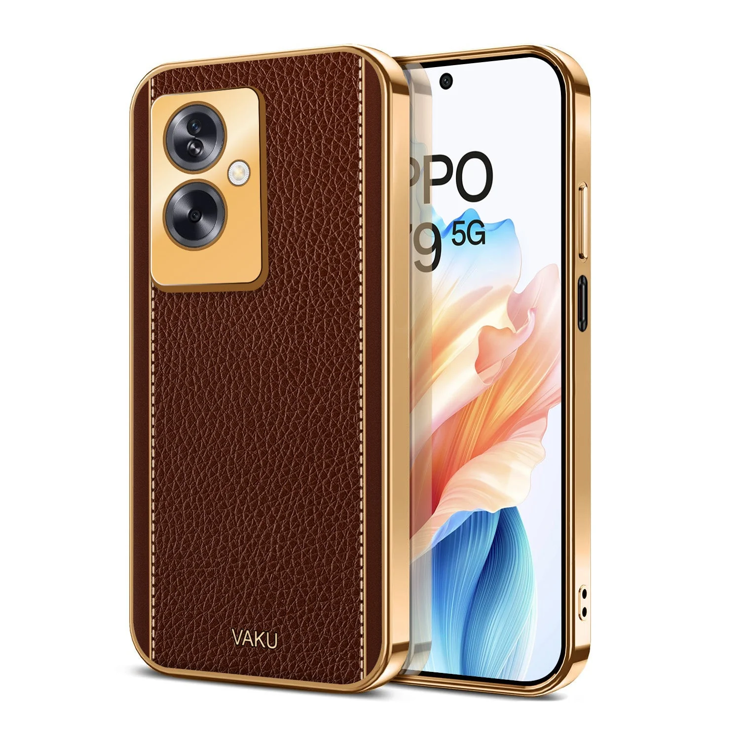 Vaku® Oppo A79 5G Luxemberg Leather Pattern Gold Electroplated Soft TPU Back Cover - Image 8