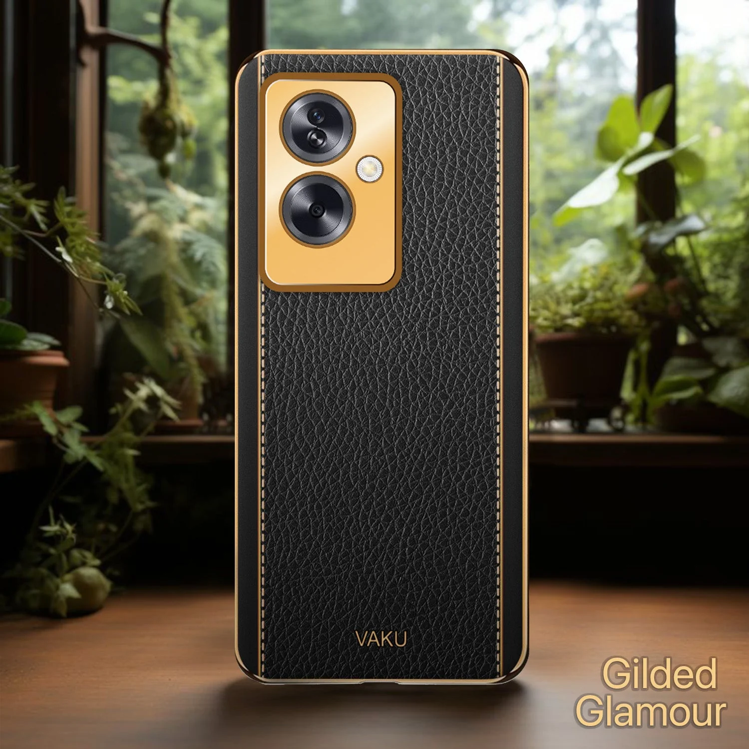 Vaku® Oppo A79 5G Luxemberg Leather Pattern Gold Electroplated Soft TPU Back Cover - Image 9