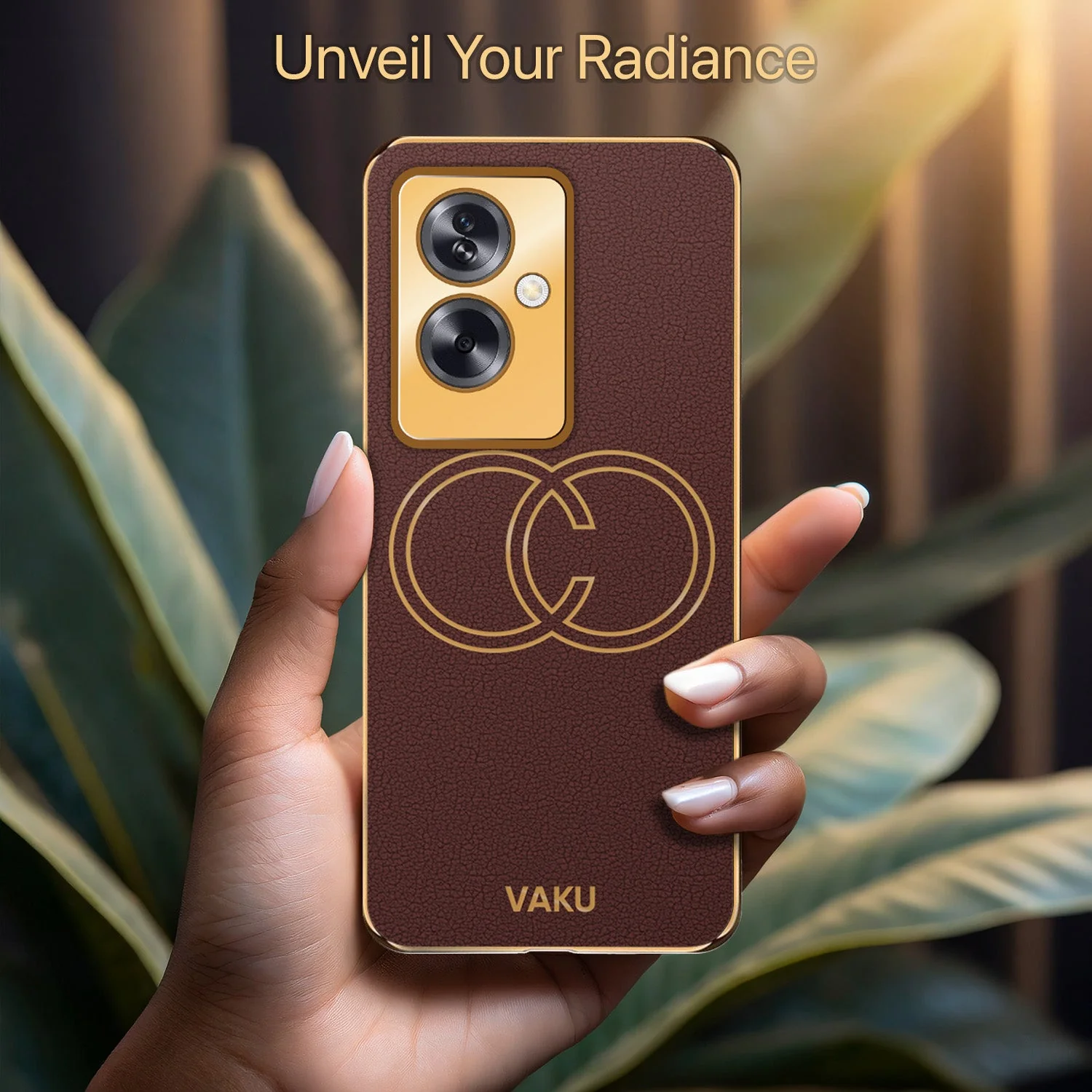 Vaku® Oppo A79 5G Skylar Leather Pattern Gold Electroplated Soft TPU Back Cover - Image 12